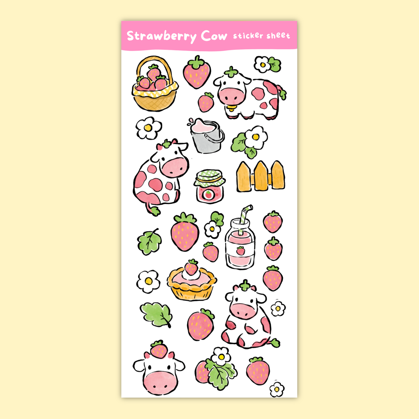 Strawberry Cow Sticker Sheet