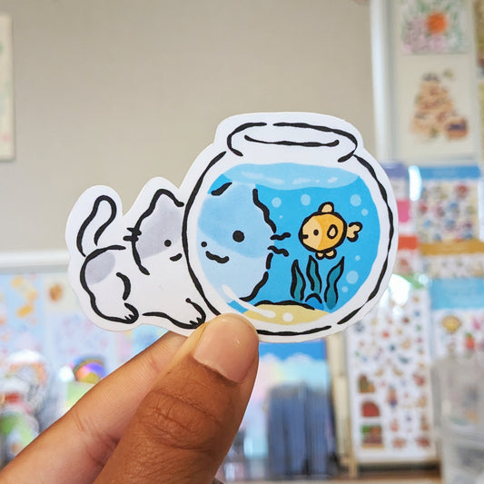 Fishbowl Cat Sticker